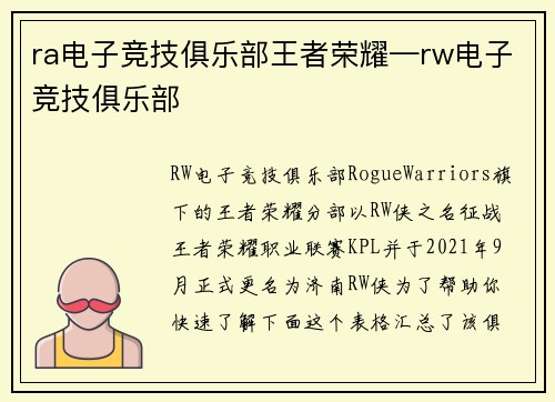 ra电子竞技俱乐部王者荣耀—rw电子竞技俱乐部